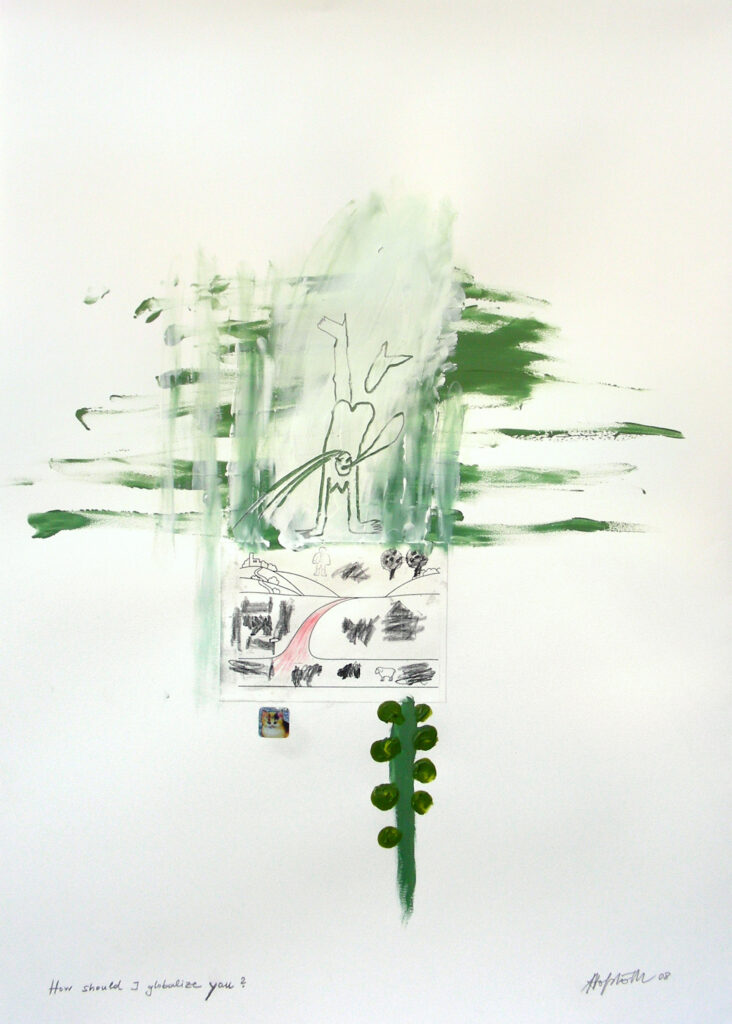 How should I globalize you?, 2008, Acrylic, mixed media on paper, 70x50 cm