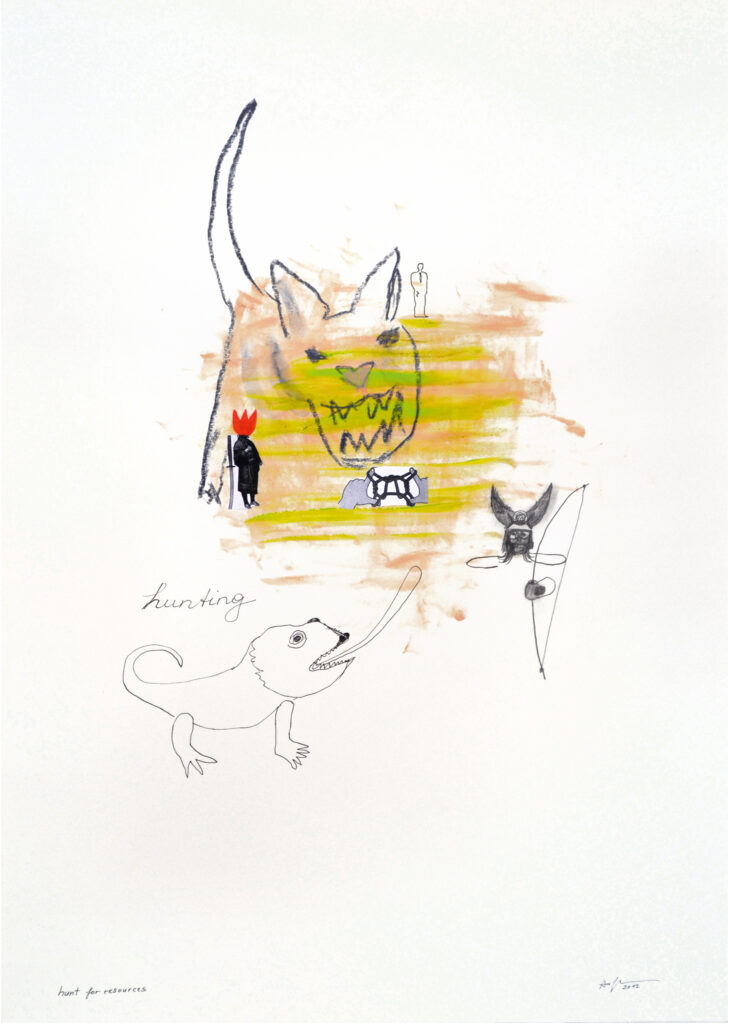 Hunt for resources, 2012, Acrylic, mixed media on paper, 70x50 cm